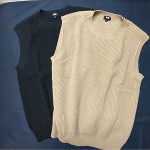 UNIQLO 2 SWEATER VESTS KNIT DARK GRAY AND BEIGE SIZE SMALL